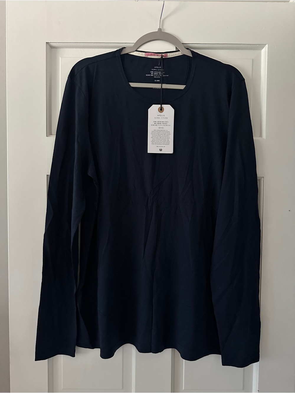 NWT Apolis 100% Merino Wool Navy Blue Long Sleeve Crewneck Shirt Top XX-Large